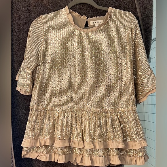 THML ruffle sequin peplum top - Picture 2 of 11